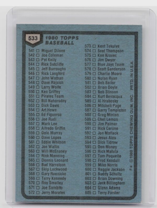 1980 Topps Checklist: 485-605 #533 - Image 3