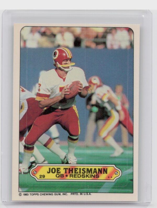 1983 Topps Joe Theismann VAR #29 Redskins Stickers