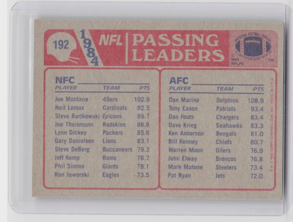 1985 Topps Dan Marino / Joe Montana #192 49ers - Image 3