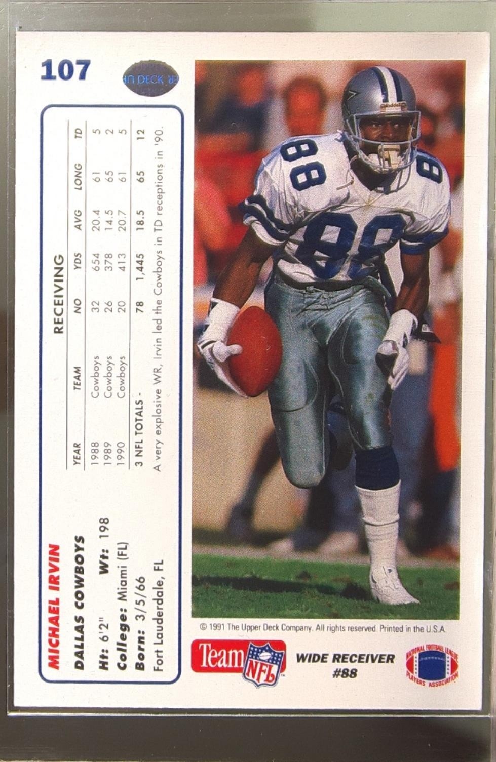 1991 Upper Deck Michael Irvin #107 Cowboys - Image 3