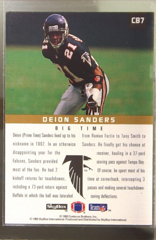 1993 SkyBox Premium Deion Sanders Big Time #CB7 Falcons Costacos Brothers - Image 3