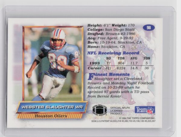 1994 Finest Webster Slaughter Refractors #98 Oilers - Image 3