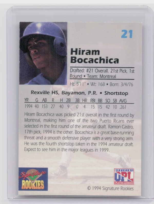 1994 Signature Rookies Draft Picks Hiram Bocachica AU SN7750 #21 Expos Signature - Image 3