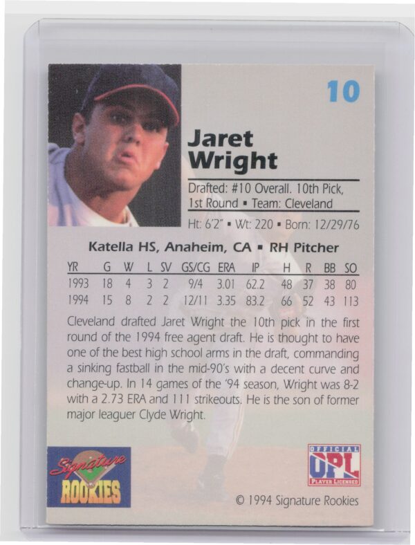 1994 Signature Rookies Draft Picks Jaret Wright AU SN7750 #10 Indians Signatures - Image 3