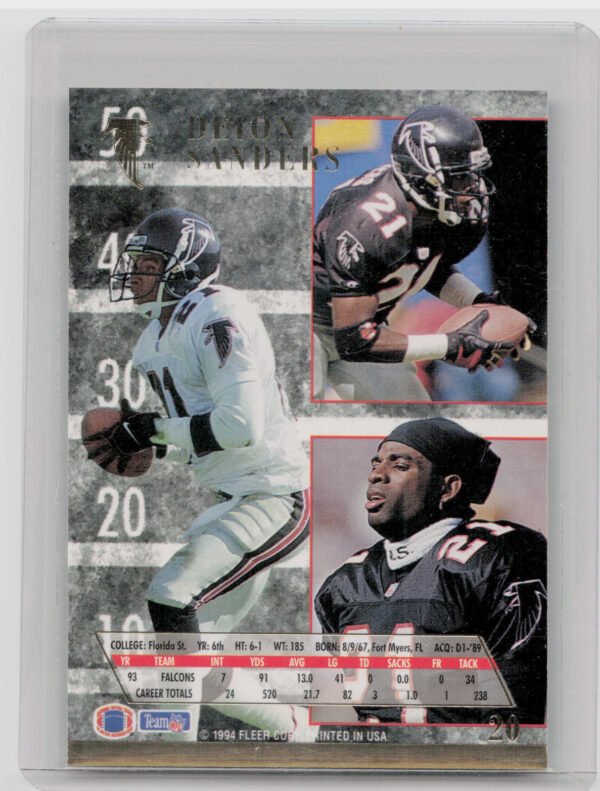 1994 Ultra Deion Sanders #20 Falcons - Image 3