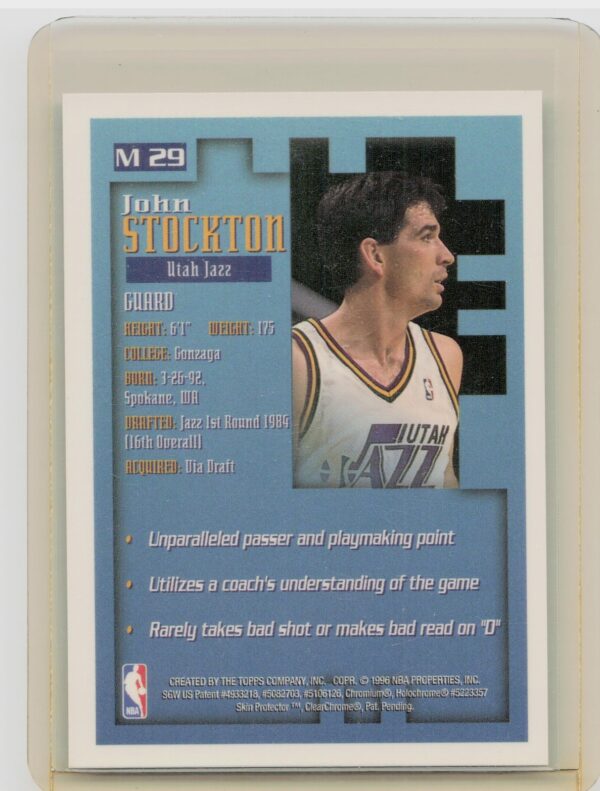 1995-96 Finest John Stockton #M29 Jazz Mystery - Image 3