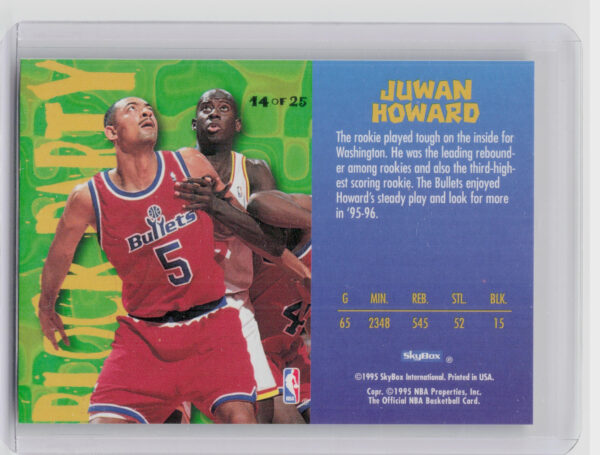 1995-96 Hoops Juwan Howard #14 Bullets Block Party - Image 3