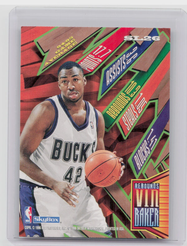 1995-96 Hoops Vin Baker #SL26 Bucks Slamland - Image 3