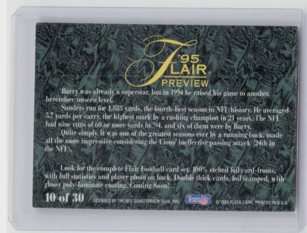 1995 Fleer Barry Sanders #10 Lions Flair Preview - Image 3