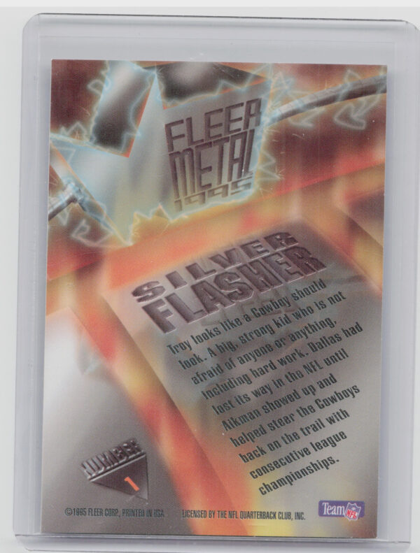 1995 Fleer Metal Troy Aikman #1 Cowboys Silver Flashers - Image 3