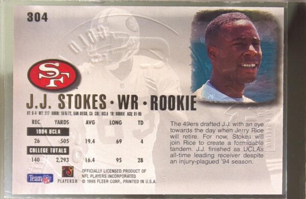 1995 Ultra J.J. Stokes Gold Medallion RC #304 49ers - Image 3