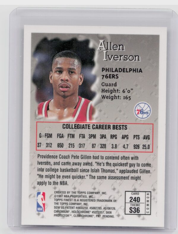 1996-97 Finest Allen Iverson #240 76ers - Image 3