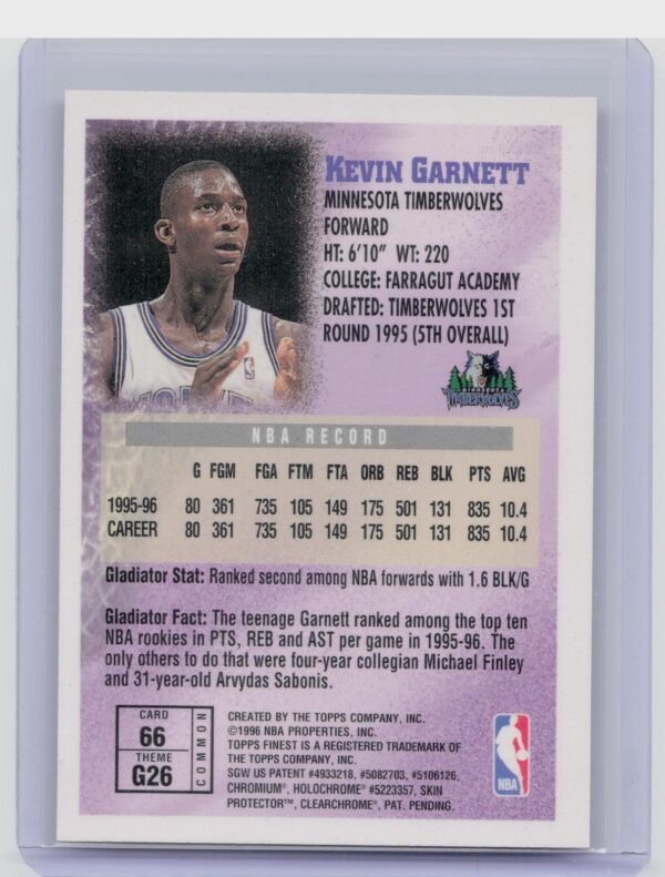 1996-97 Finest Kevin Garnett #66 Timberwolves - Image 3