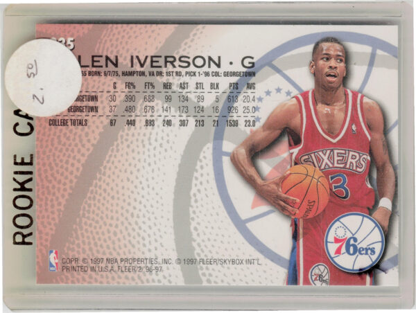1996-97 Fleer Allen Iverson RC #235 76ers - Image 3