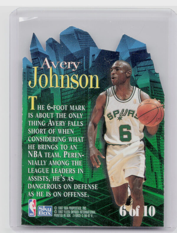 1996-97 SkyBox Z-Force Avery Johnson #6 Spurs Little Big Men - Image 3