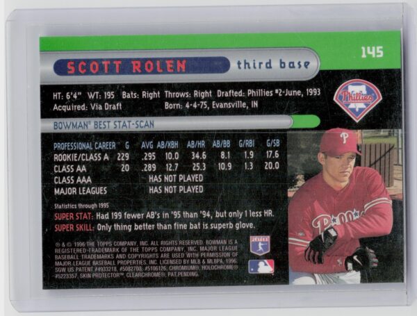 1996 Bowman's Best Scott Rolen #145 Phillies - Image 3