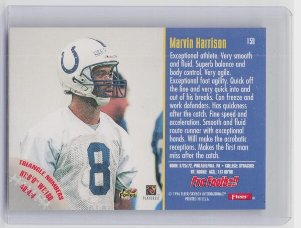 1996 Fleer Marvin Harrison RC #159 Colts - Image 3