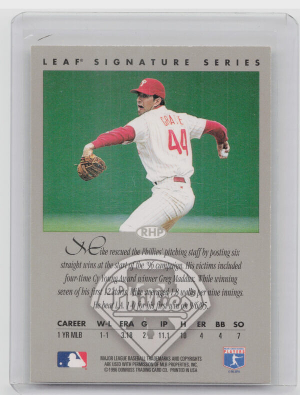 1996 Leaf Signature Series Mike Grace AU #NNO Phillies Autographs Silver - Image 3