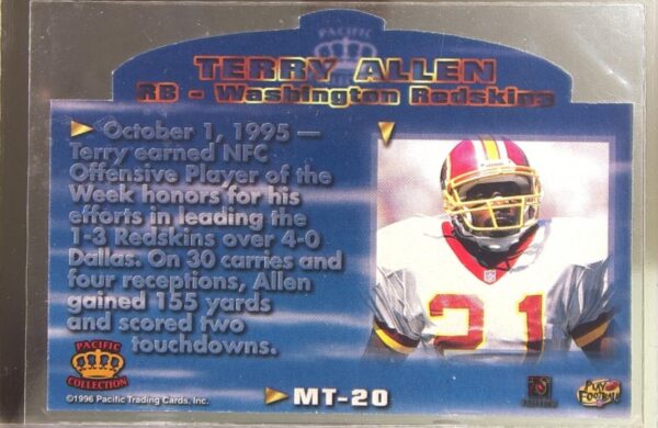 1996 Pacific Litho-Cel Terry Allen #MT-20 Redskins Moments in Time - Image 3