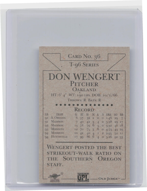 1996 Signature Rookies Old Judge Don Wengert AU SN6000 #36 Stars Signatures - Image 3