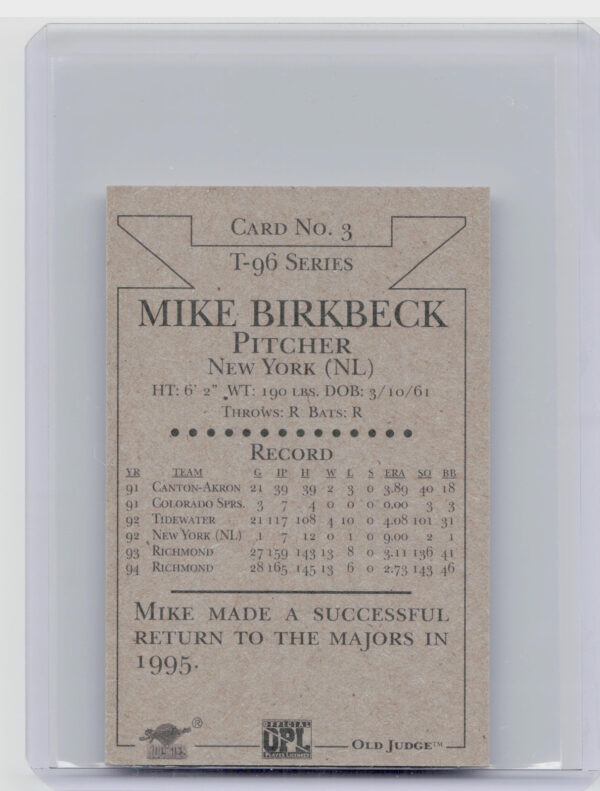 1996 Signature Rookies Old Judge Mike Birkbeck AU SN6000 #3 Mets Signatures - Image 3