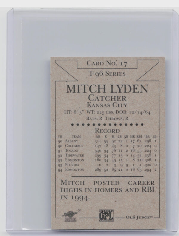 1996 Signature Rookies Old Judge Mitch Lyden AU SN6000 #17 Royals Signatures - Image 3