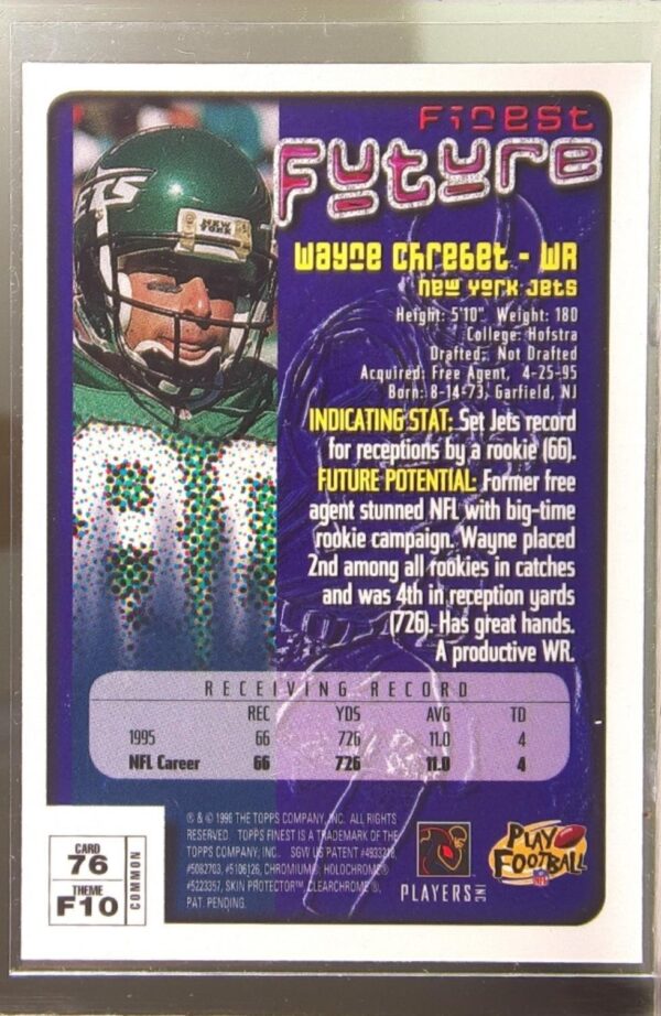 1996 Topps Finest Wayne Chrebet #76 Jets - Image 3