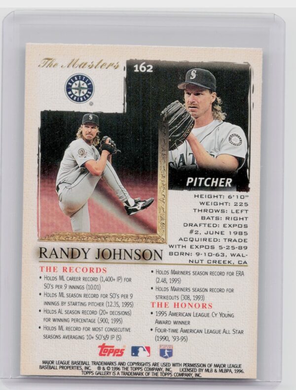 1996 Topps Gallery Randy Johnson #162 Mariners - Image 3