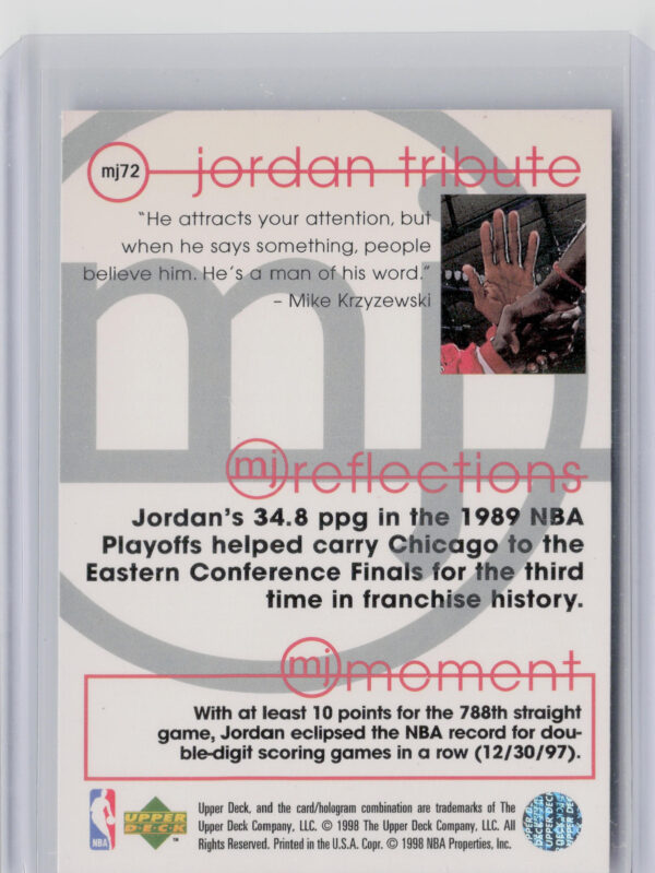 1997-98 Upper Deck Michael Jordan Tribute Michael Jordan #MJ72 Bulls - Image 3