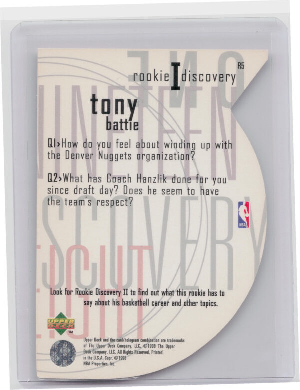 1997-98 Upper Deck Tony Battie #R5 Nuggets Rookie Discovery I - Image 3
