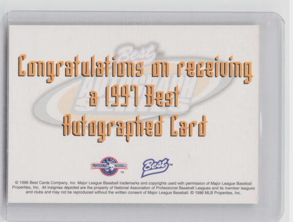1997 Best Brett Tomko AU #NNO Lookouts Autographs Prospect Series - Image 3