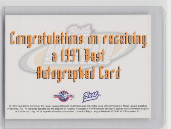 1997 Best Randall Simon AU #NNO Braves Autographs Autograph Series - Image 3