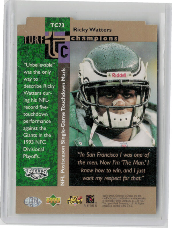 1997 Collector's Choice Ricky Watters #TC73 Eagles Turf Champions - Image 3