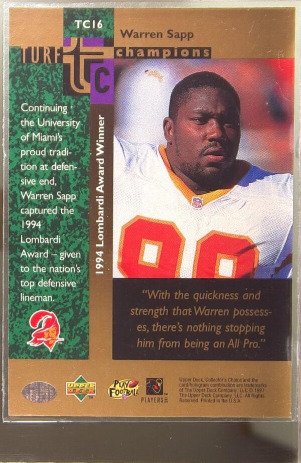 1997 Collector's Choice Warren Sapp #TC16 Buccaneers Turf Champions - Image 3