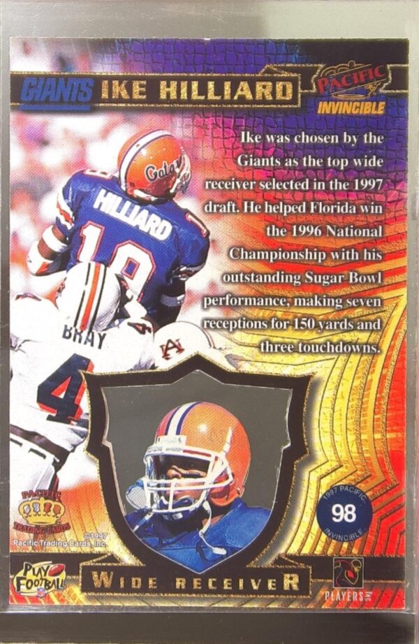 1997 Pacific Invincible Ike Hilliard RC #98 Giants - Image 3