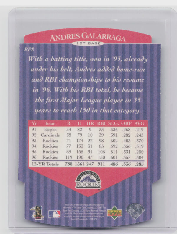 1997 Upper Deck Andres Galarraga #RP8 Rockies Run Producers - Image 3