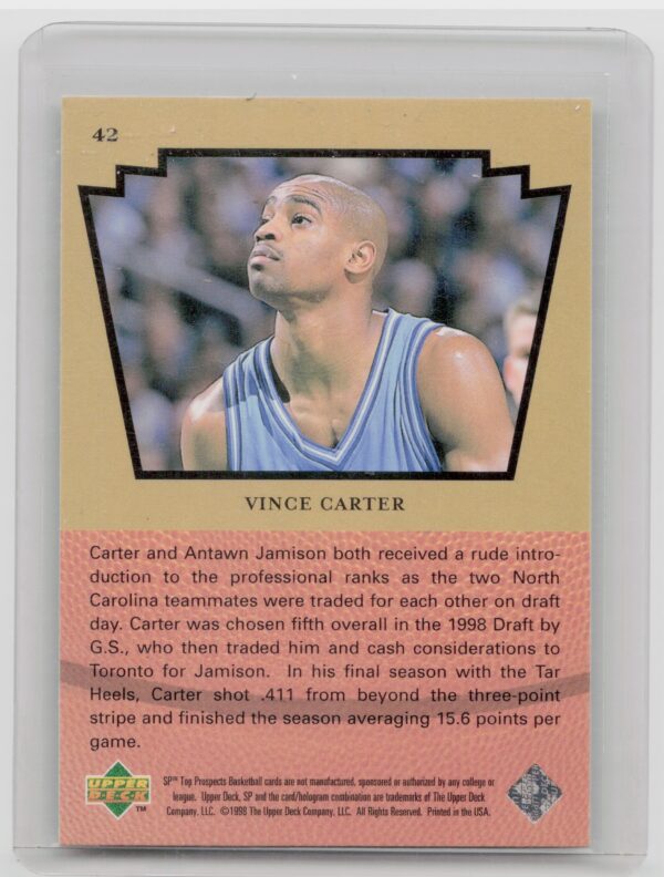 1998-99 SP Top Prospects Vince Carter #42 Heels - Image 3