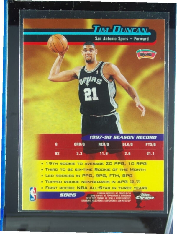 1998-99 Topps Chrome Tim Duncan #SB26 Spurs Season's Best - Image 3