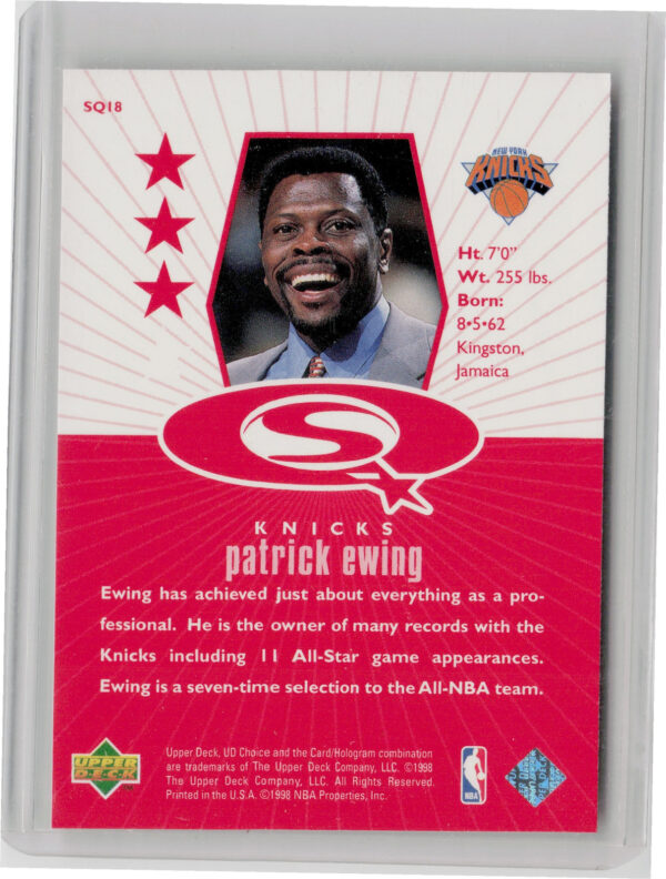 1998-99 UD Choice Patrick Ewing #SQ18 Knicks StarQuest Red - Image 3