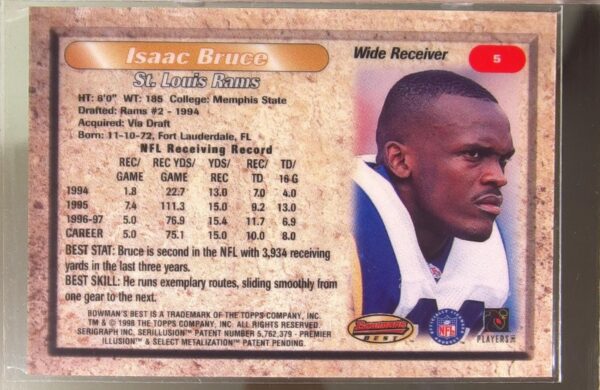 1998 Bowman's Best Isaac Bruce #5 Rams - Image 3