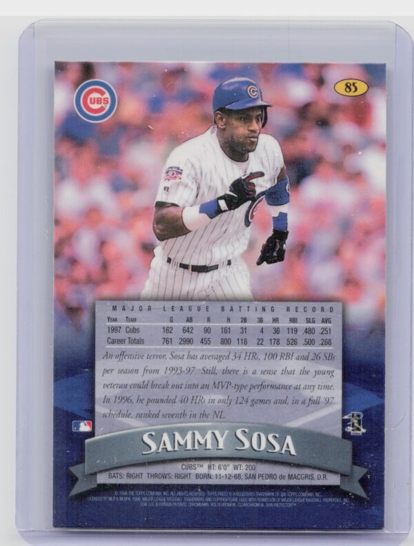 1998 Finest Sammy Sosa #85 Cubs - Image 3