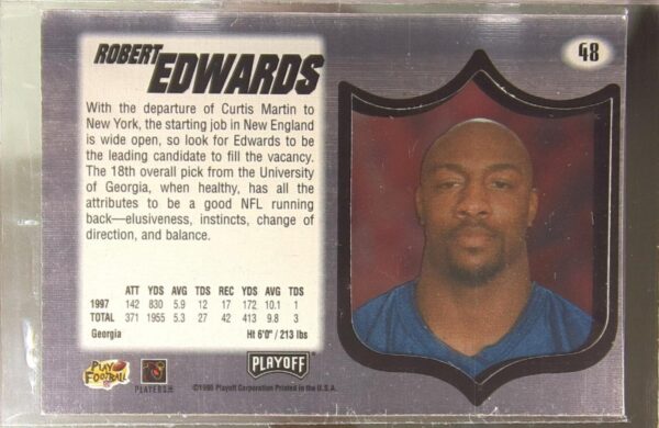 1998 Playoff Absolute SSD Hobby Robert Edwards RC #48 Patriots - Image 3