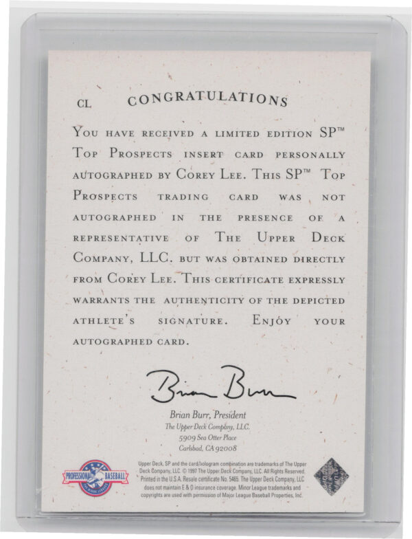 1998 SP Top Prospects Corey Lee AU #CL Rangers Autographs - Image 3