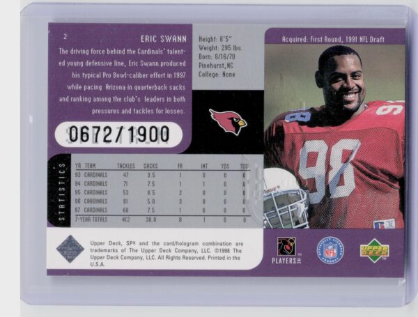 1998 SPx Finite Eric Swann Spectrum /1900 #2 Cardinals - Image 3