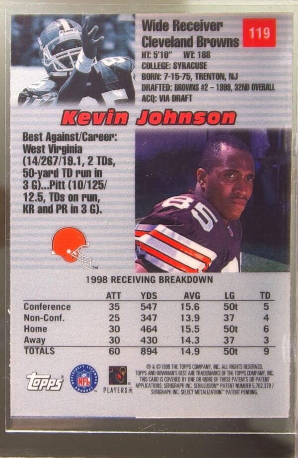 1999 Bowman's Best Kevin Johnson #119 Browns - Image 3