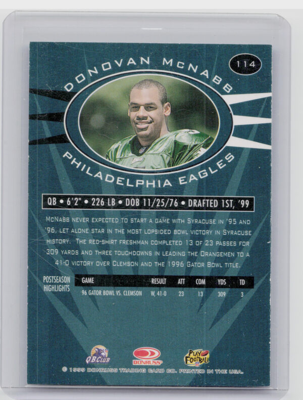 1999 Donruss Preferred QBC Donovan McNabb #114 Eagles - Image 3