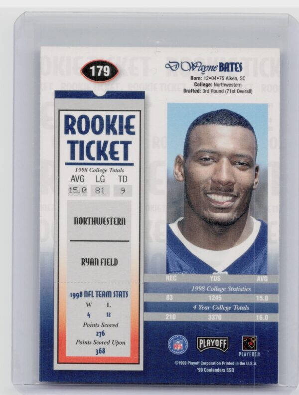 1999 Playoff Contenders SSD D'Wayne Bates AU RC #179 Bears - Image 3