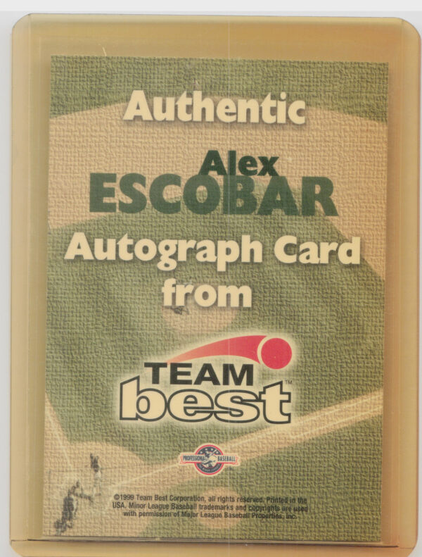 1999 Team Best Rookie Alex Escobar AU #NNO Bombers Autographs - Image 3