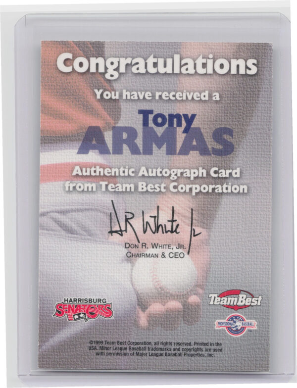 1999 Team Best Rookie Tony Armas AU #NNO Senators Autographs - Image 3