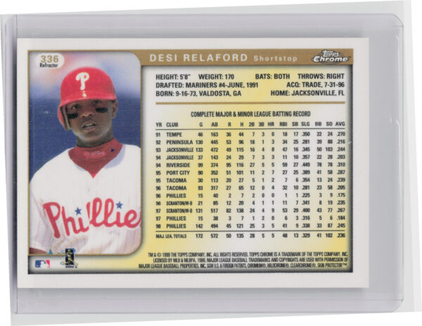 1999 Topps Chrome Desi Relaford Refractors #336 Phillies - Image 3